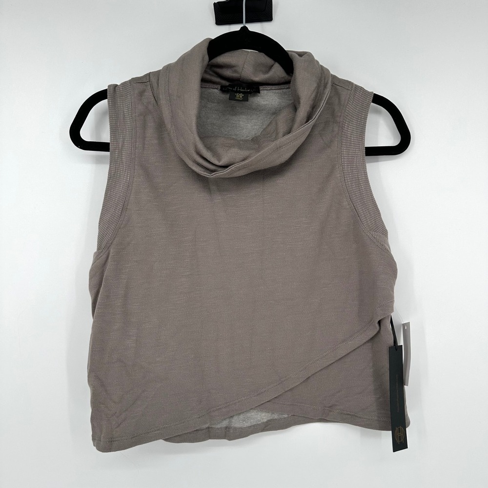 NEW House Of Harlow Beige Gray Cowl Neck Mod Tank Top Asymmetrical Chic Neutral